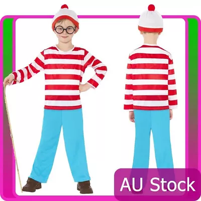 Licensed Wheres Wally Boys Costume Kids Cartoon Waldo Where's Wally Book Week • $41.79