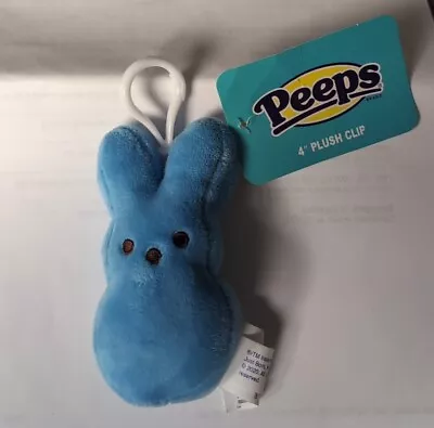PEEPS Plush Blue Marshmallow Bunny Clip Backpack Hanger 4  Easter Toy • $4.99