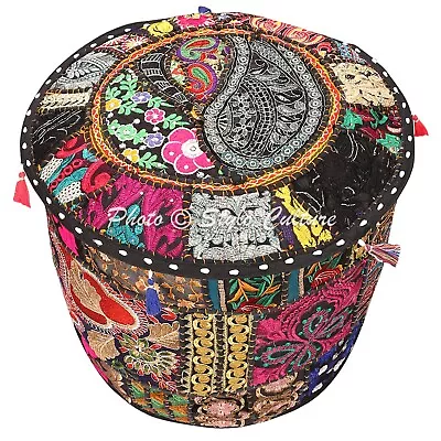 Indian Vintage Patchwork Pouf Ottoman Cover Footstool Ethnic Room Decor 16 In • $22.07