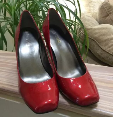 Me Too 'Pixy' Red Patent Leather Pumps - Size 9 - Square Toe - Gleaming! • $39.95