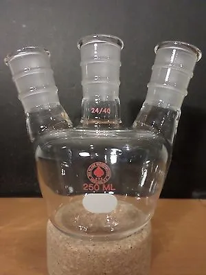 ACE GLASS 250mL Angled 3-Neck European Style Tapered Round Bottom Flask 24/40 Jt • $38.19