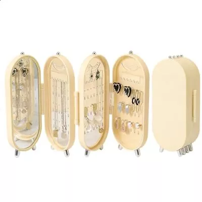 Foldable Earring Holder Jewelry Organizer Box With Mirror 4-Layer Light Yellow • $21.36