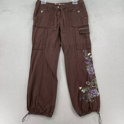 Vintage Mixit Cargo Pants Womens 6 Petite Brown Embroidered Baggy Low Rise • $24.95