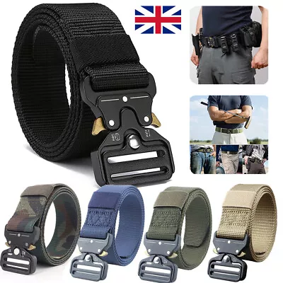 Belt Unisex Mens Womens Canvas Webbing Regular Size Black Buckle Army Belts UK • £6.99
