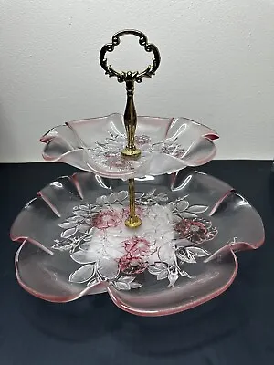 Mikasa Rosella Hostess Plate 2 Tier Pink Crystal Flowers With Ruffled Edges • $25