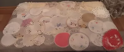 Job Lot Of 43 Vintage Doilies Or Mats With Lace Or Embroidery • £10