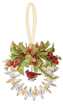 Ganz Kissing Krystal Classic Red Cardinal Wreath With Mistletoe Ornament • $18