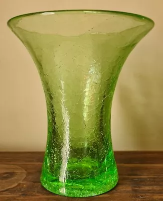 Vintage 1930s Art Deco Crackle Glass Celery Vase Mouth Blown Green Kitchen Home • £35