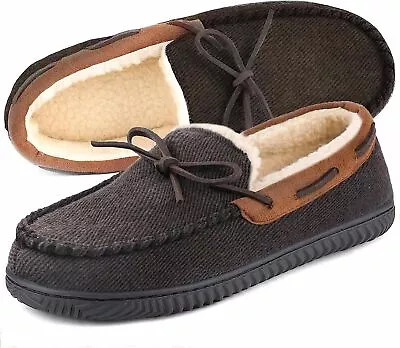 Mens Moccasin Slippers With Memory Foam Closed Back House Shoes Indoor Outdoor • $17.99