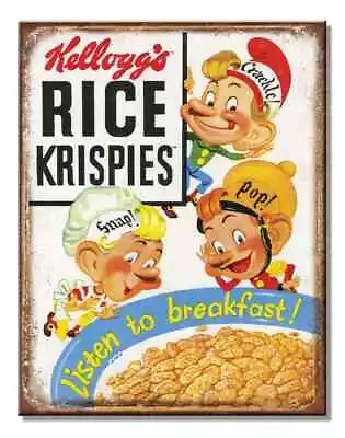 Kellogg's Rice Krispies Cereal Nostalgic Metal Tin Advertising Sign USA Made NEW • £9.53