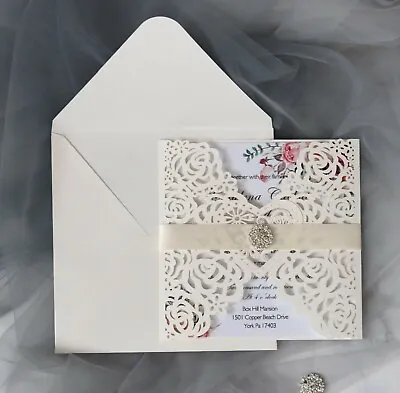 50/100x NEW Heart Lace Laser Cut Wedding Invitations Cards Cover Many Colours • £42