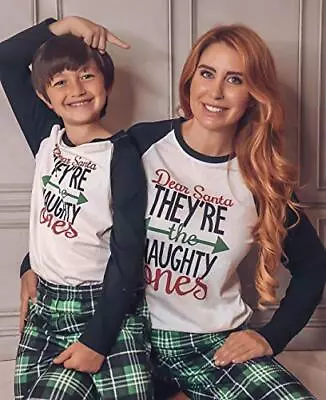 IFFEI Matching Family Pajamas Sets Christmas PJ's Letter Print Top And Plaid • $15.99