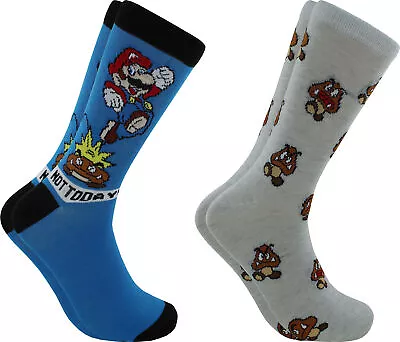 Nintendo Super Mario  Not Today  Men's Crew Socks 2-Pack Shoe Size 6.5-12 • $9.99