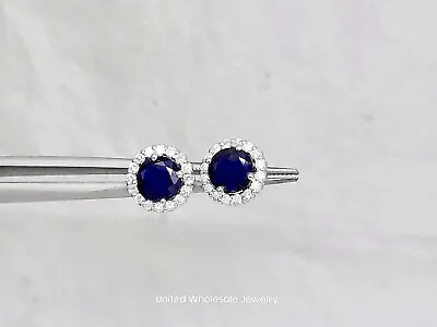 3.25ct Genuine Mined Sapphire And Diamond Stud Earrings In 14K White Gold Plated • $65.86