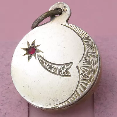 Antique Victorian Shooting Star Paste Moon Slide Charm Silver Locket Pendant • $165