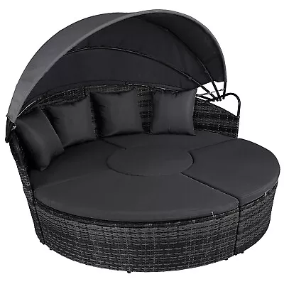 5 Piece Rattan Furniture Outdoor Garden Cushion Round Sofa Daybed Table Canopy • £429.99