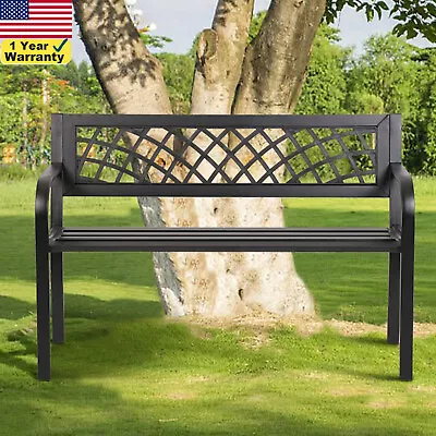Metal Garden Bench Patio Bench Outdoor Porch Park Bench Cast Iron Sturdy Steel • $88.19