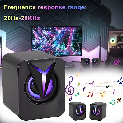 Mini USB Wired Computer Speakers 3.5mm RGB LED Stereo Bass For PC Laptop Desktop • $12.23