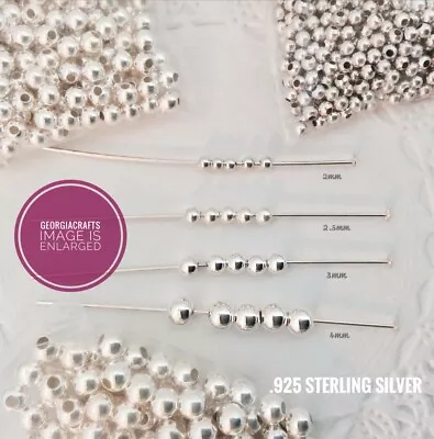 Sterling Silver .925 Seamless Round Beads - Choose Sz. 2mm - 4mm  - 50 PC. PACK • $15.70