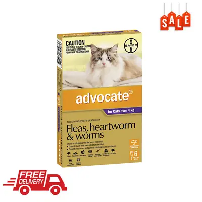 Advocate Flea-Heartworm And Worm Control For Cats Over 4Kg-Purple-6 Pack-AU • $127.88