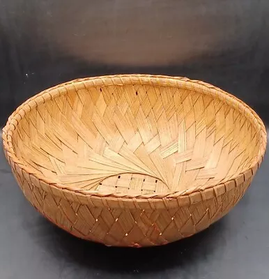 Vintage Winnowing Basket Bowl Wicker Bamboo Basket 10  Diameter 4  Deep • $19.99