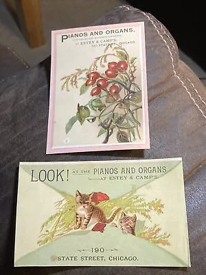 2 - Estey & Camp’s Trade Card- Cat/Berry -Pianos & ORGANS - Chicago IL.  P131 • $3.99