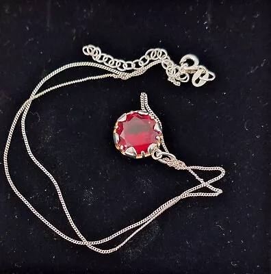 H Samuel Garnet Pendant On A Silver 12  Chain • £0.99