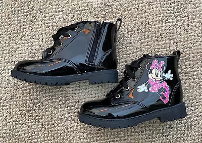 Girls Size 12 Disney Minnie Mouse High Top Patent Leather Shoes Black • $34.99