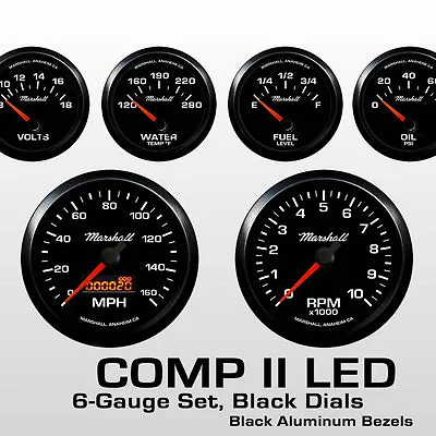 C2 6 Gauge Set Black Dials Black Bezels 5 Range Fuel Level Gauge 2064BLK • $429