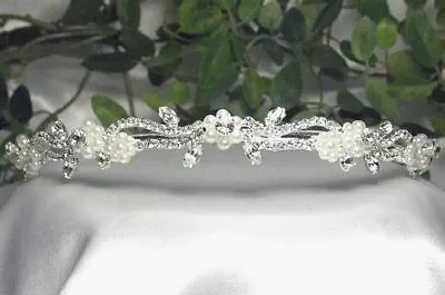 $8.99 • Buy Floral Clear Austrian Rhinestone Crystal Imitated Pearl Headband Tiara Bridal