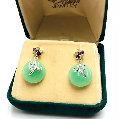 QVC Green Chinese Jade Multi Gemstone Sterling Silver Pierced Earrings • $71.99