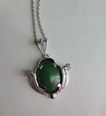 Vintage Sorrento Sterling 925 Filigree Pendant Green Stone 25  Chain  • $25.99