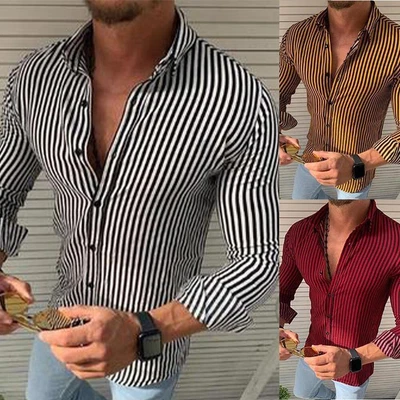 £12.44 • Buy High Quality Dress Shirt With Stripes For Men Button Down Collar Long Sleeve