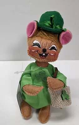 St. Patrics Boy Mouse In Irish Hat Shamrock On Dress And Bag 6  Annalee Doll New • $30