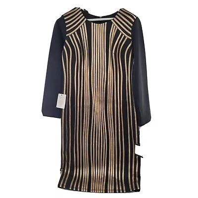 Dress NWT XL Moshita Couture NEW Long Sleeve Black Gold Stripe • $65