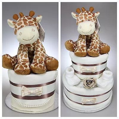 Unisex Boy Girl Nappy Cake With Giraffe Newborn Baby Shower Gift Maternity Leave • £29.99