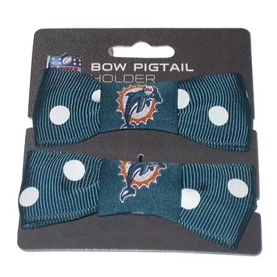 Two Pack Hair Tie Ribbon Bow Pigtail Holder  -OLD MIAMI DOLPHINS NFL TEAM LOGO • $5.05