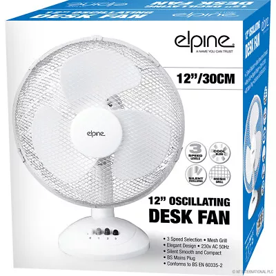 12  Oscillating Table Desk Fan Cooling Air 3 Speed Cool Summer Home Office New • £18.95