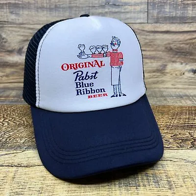 Pabst Blue Ribbon Mens Trucker Hat Navy Snapback Vintage Waiter Logo Beer Cap • $19.99