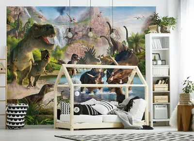 Child's Bedroom Dinosaur Land 6 Panel Wallpaper Mural Walltastic • £45
