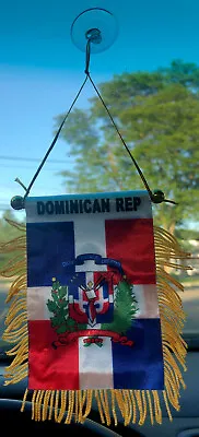 Dominican Republic W Shield 4 X 6” MINI BANNER FLAG CAR WINDOW MIRROR HANGING DR • $5.95