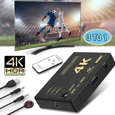 3 In 1 Out 4K HDMI Switch Splitter 3 Port Selector Switcher Hub IR HDTV + Remote • $11.99