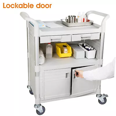 JaboEquip 3 Tier Utility Cart Lockable Medical Cart Service Cart JBG-3KD1 White • $388.99