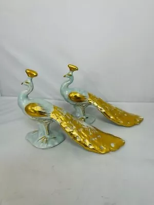 $29.95 • Buy Vintage Holland Mold Ceramic Peacock Base Decor MCM Figurine 9  Gold Blue Luster