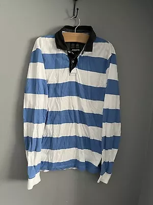 MUSTO Polo Shirt Blue White Striped Long Sleeve Sailing Yachting Size Large • £19.99