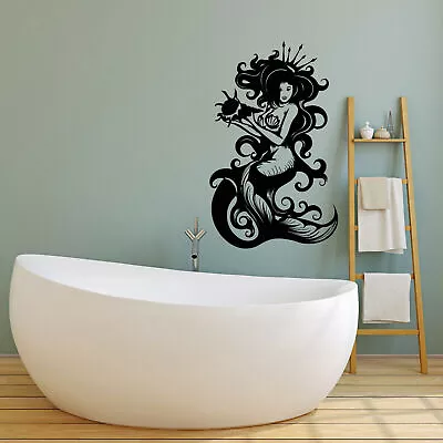 Vinyl Wall Decal Mermaid Sea Queen Crown Shell Beautiful Stickers (4250ig) • $69.99