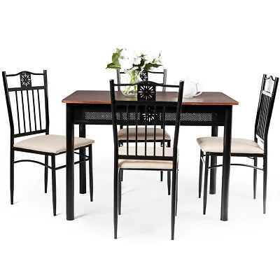 $153.99 • Buy 5 Piece Dining Set Industrial Metal Table 4 Chairs Kitchen Breakfast Furniture
