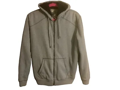 Fox Racing Hoodie Men's Gray Full Zip Sasquatch Sherpa Faux Fur Lined Sweater XL • $57.50