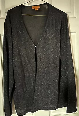 Ewear E Wear Black Metallic Long Sleeve Single Button Cardigan Womens 2X • $9.99