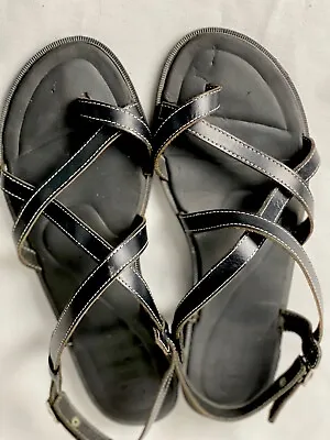 Leather Greek Style Faded Glory Strap Back Black Flat Sandals Size 10 • $20